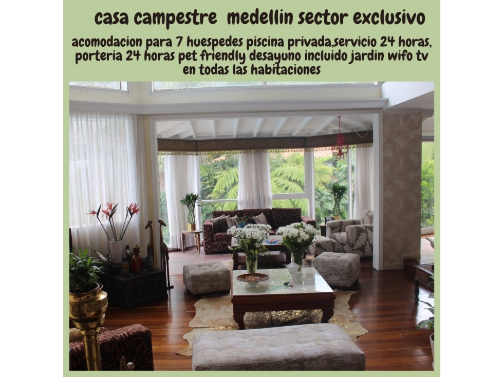 Casa Campestre Amoblada en Arriendo Envigado Sector Loma del Chocho