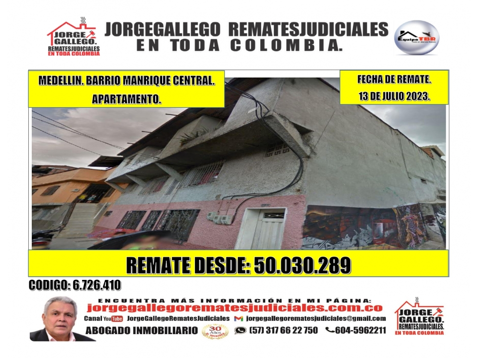 Remate. Medellin Barrio Manrique Central. Apartamento.