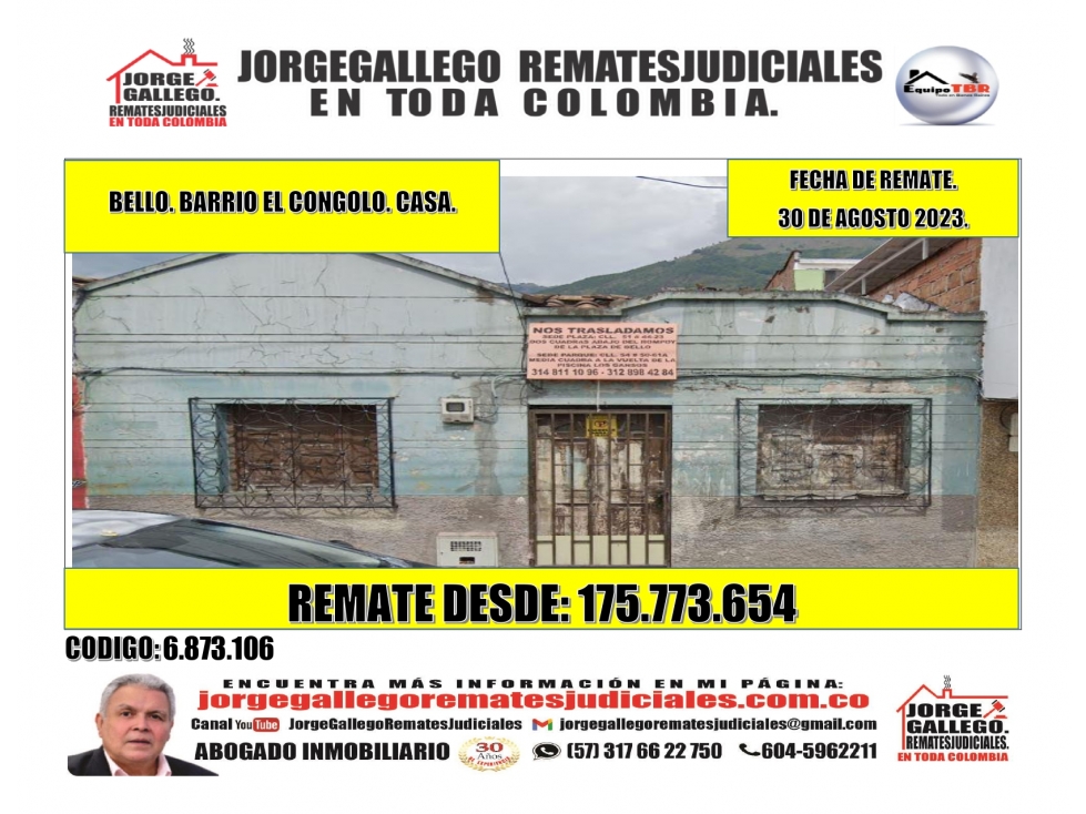 Remate. Bello. Barrio El Congolo. Casa.